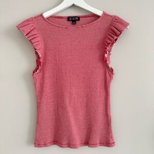 J Crew Vintage Rib Ruffle Boatneck Top Red Small